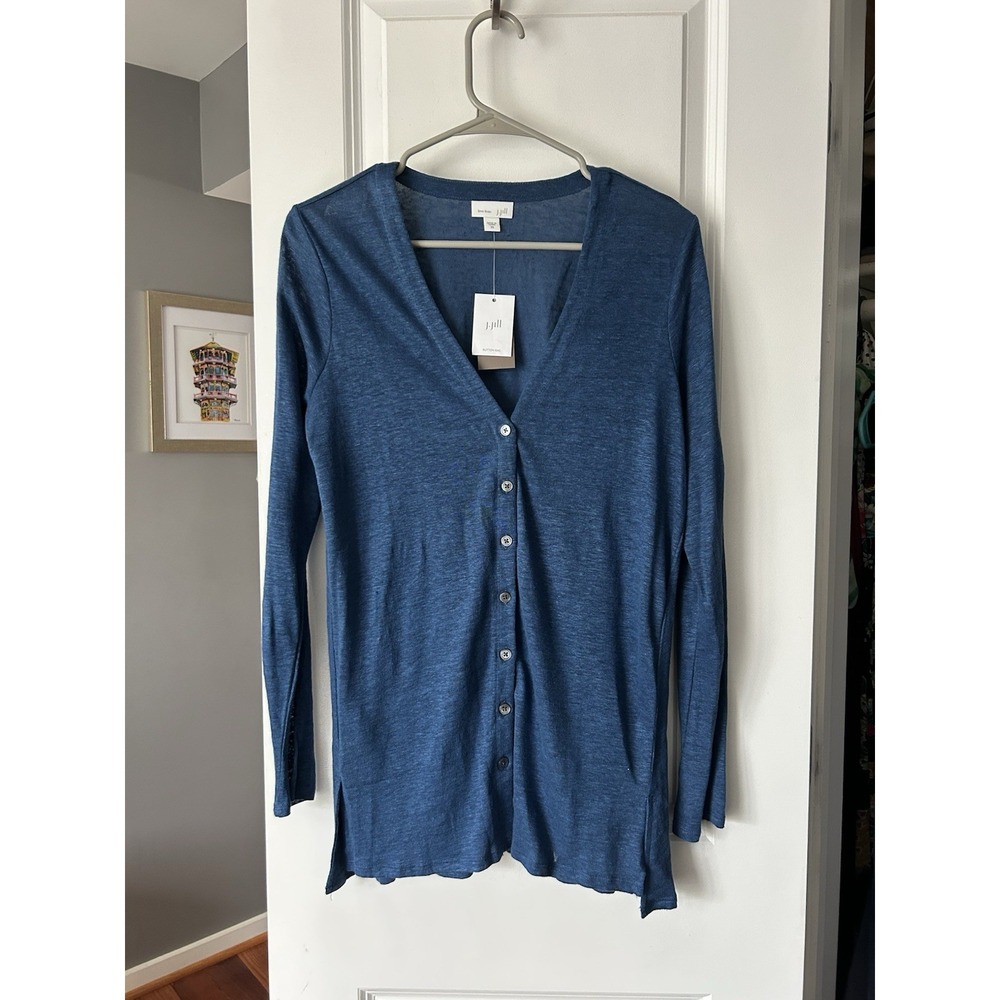 NWT J Jill Love Linen Button Down Cardigan Lightweight Sweater Blue Size XS